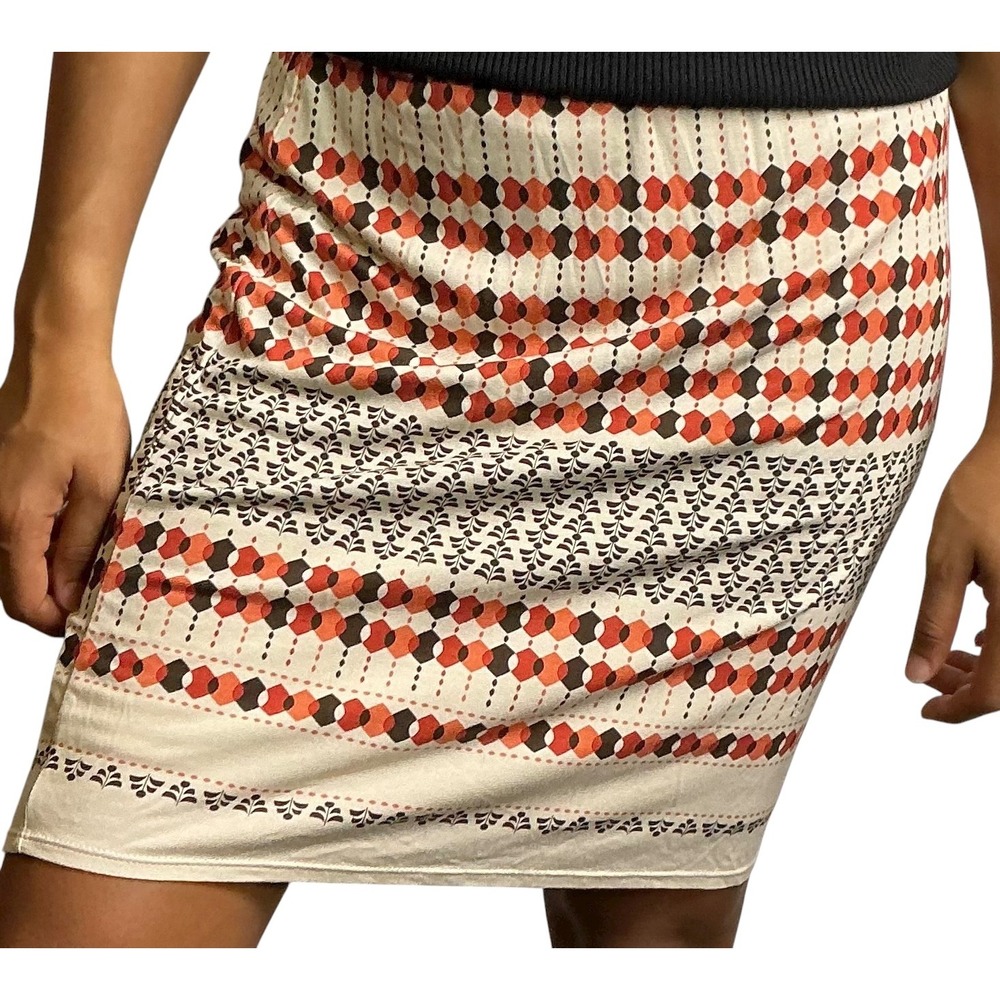 Studio M Print Mini Skirt Lined Stretch Geometric Vintage Style Retro Look Med